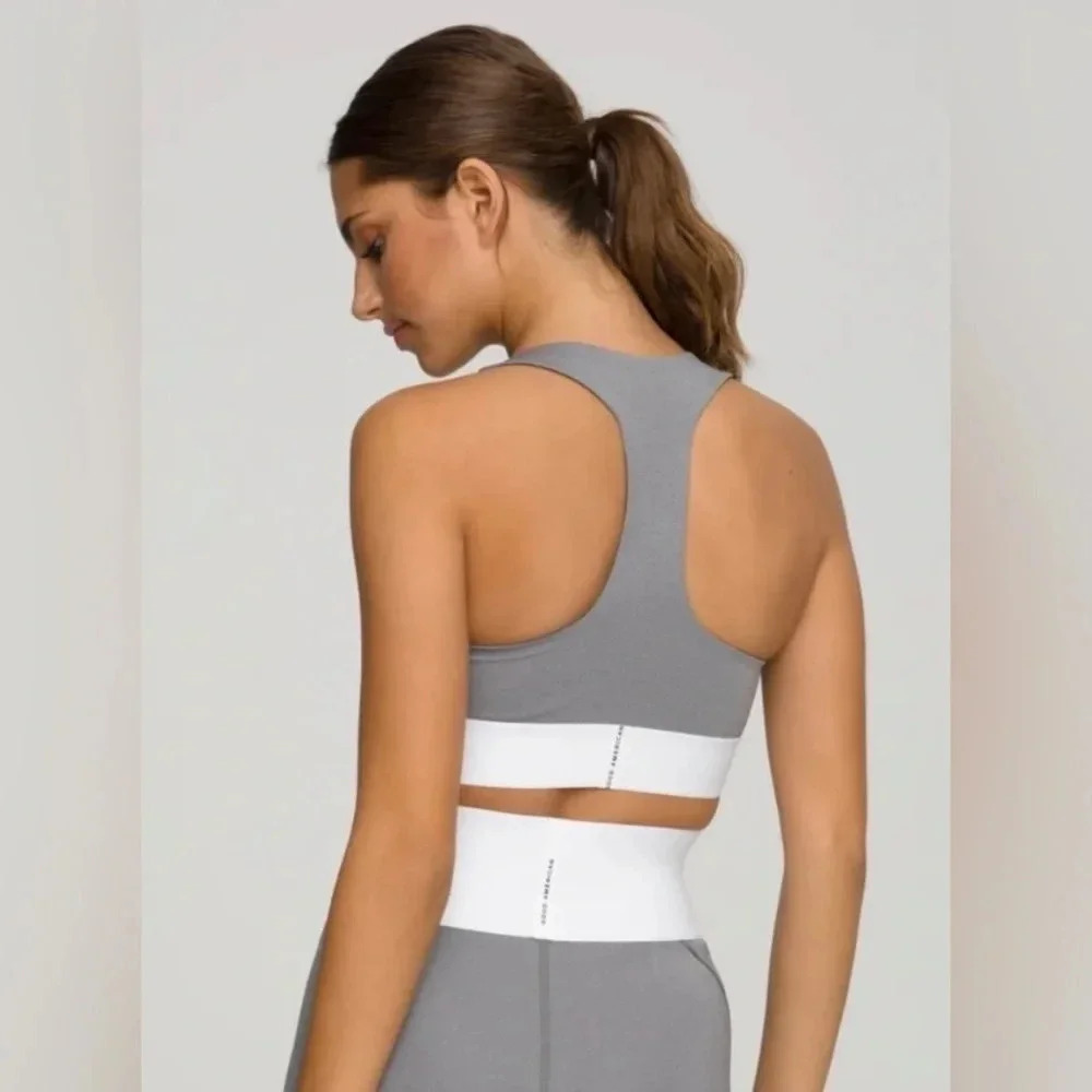 NWT Good American Grey and White Compression Sports Bra Size 0 - Picture 2 of 6